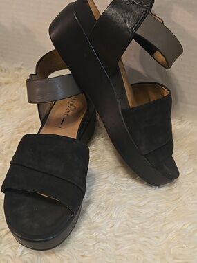 Naked Feet Black Suede Sandals with Gray Ankle Strap